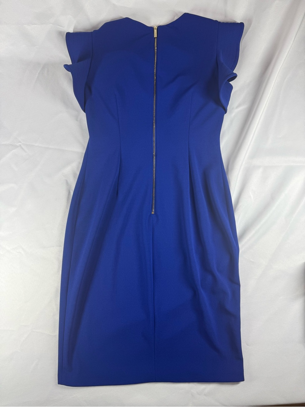 Calvin Klein Royal Blue Ruffle Sleeve Midi Sheath Dress - Picture 4 of 9
